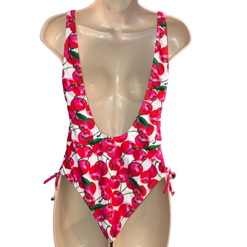 NEW Island Love One Piece Swimsuit Size Medium 5-7 Red Cherry Print - Picture 8 of 11